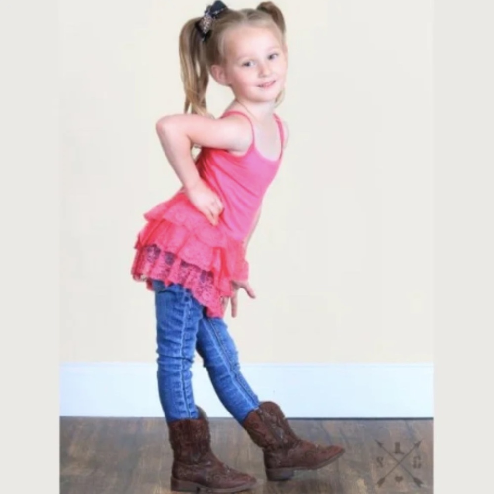 Girls Pink Lace Ruffle Cami Tank Top